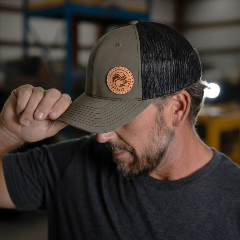 Grounded Leather Patch Hat - Olive